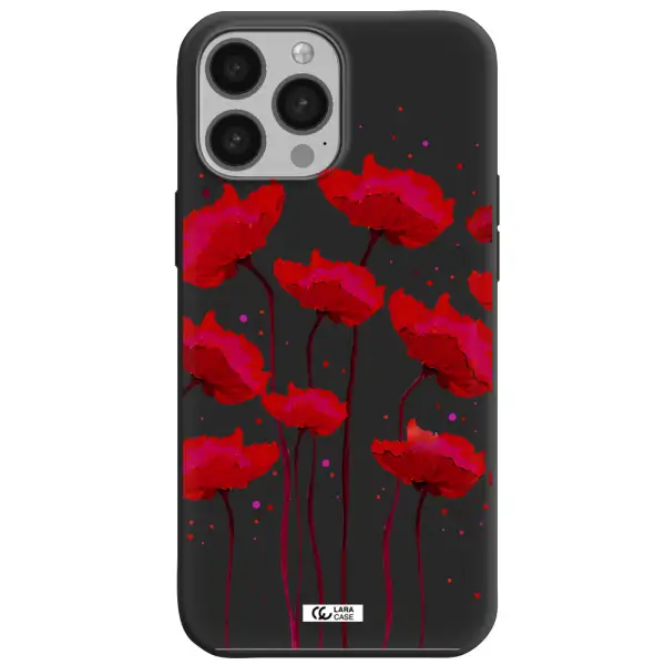 Red Fashion Flower Apple iPhone 13 Pro Silicone black Case