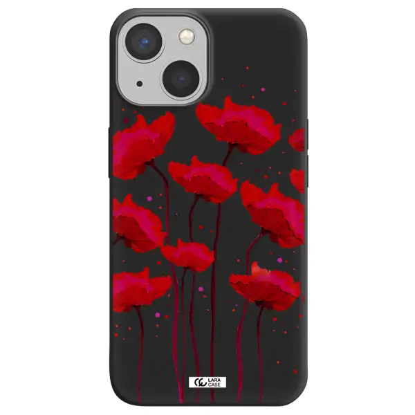 Red Fashion Flower Apple iPhone 13 Silicone black Case