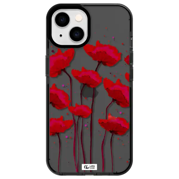 Red Fashion Flower Apple iPhone 14 impact Smoke Black Case