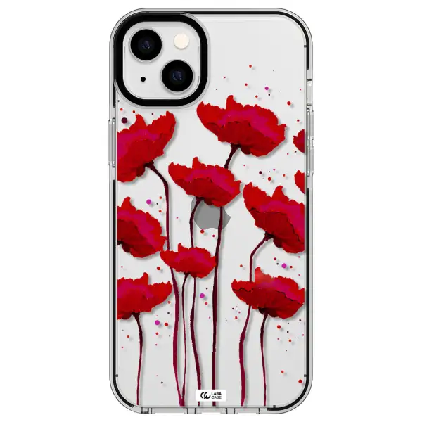 Red Fashion Flower Apple iPhone 14 plus impact black border Case