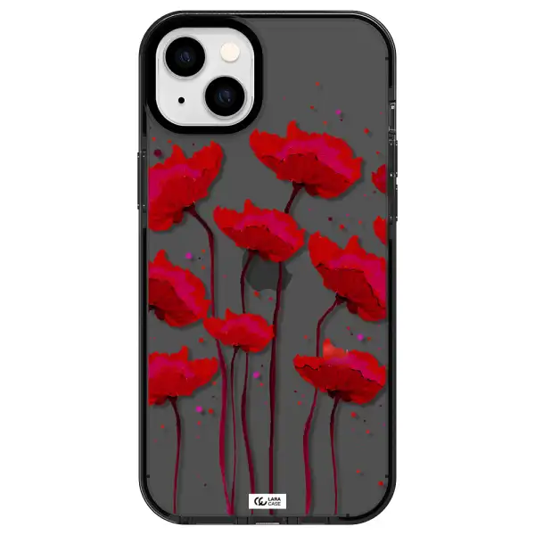 Red Fashion Flower Apple iPhone 14 plus impact Smoke Black Case