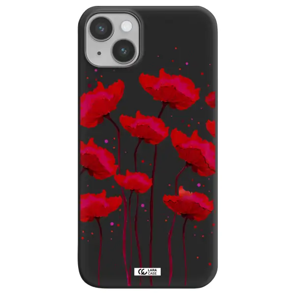 Red Fashion Flower Apple iPhone 14 plus Silicone black Case