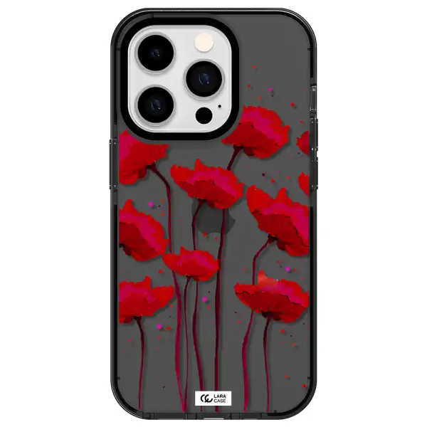 Red Fashion Flower Apple iPhone 14 pro impact Smoke Black Case