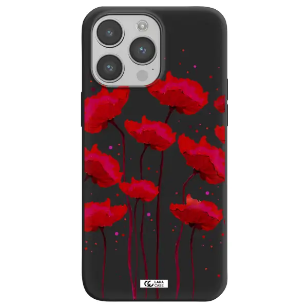 Red Fashion Flower Apple iPhone 14 pro max Silicone black Case