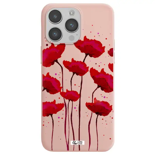 Red Fashion Flower Apple iPhone 14 pro Silicone pastel pink Case