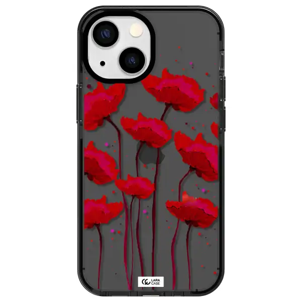 Red Fashion Flower Apple iPhone 15 impact Smoke Black Case