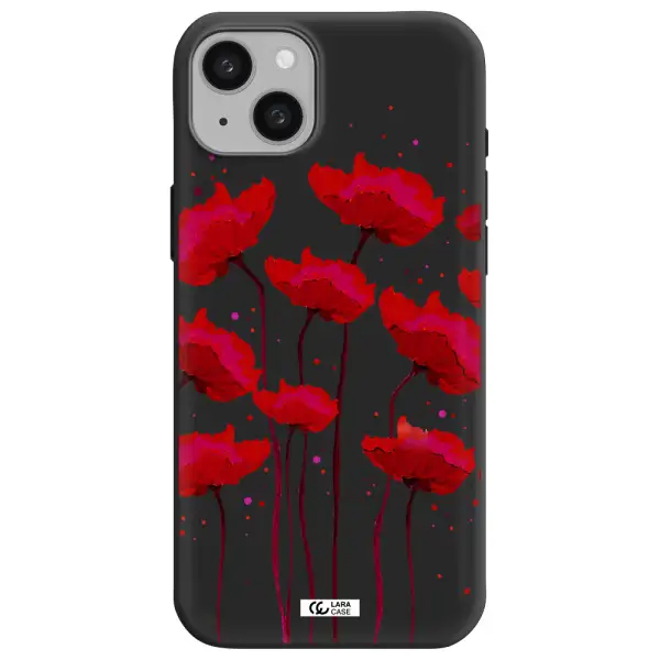 Red Fashion Flower Apple iphone 15 plus Silicone black Case