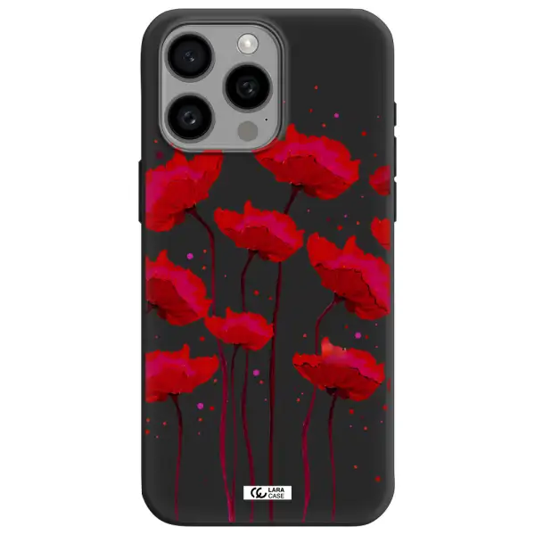 Red Fashion Flower Apple Iphone 15 Pro max Silicone black Case