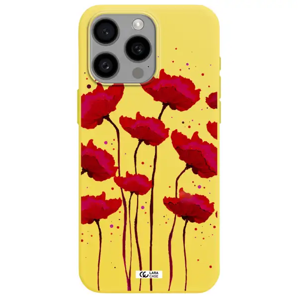 Red Fashion Flower Apple Iphone 15 Pro max Silicone canary yellow Case