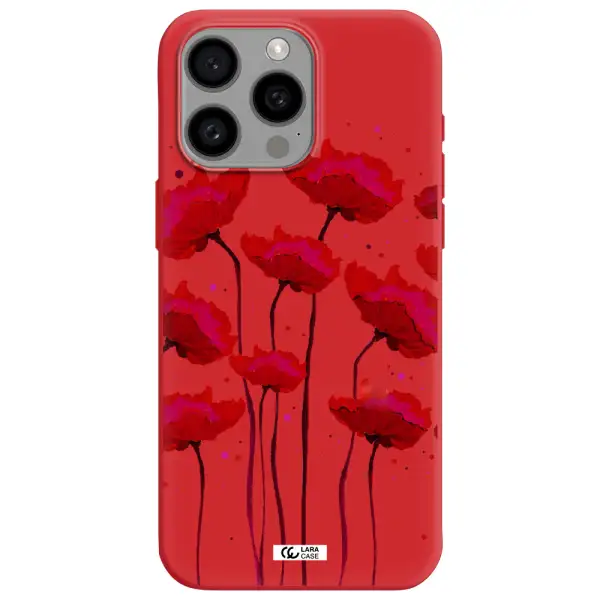 Red Fashion Flower Apple Iphone 15 Pro Max Silicone Imperial Red Case