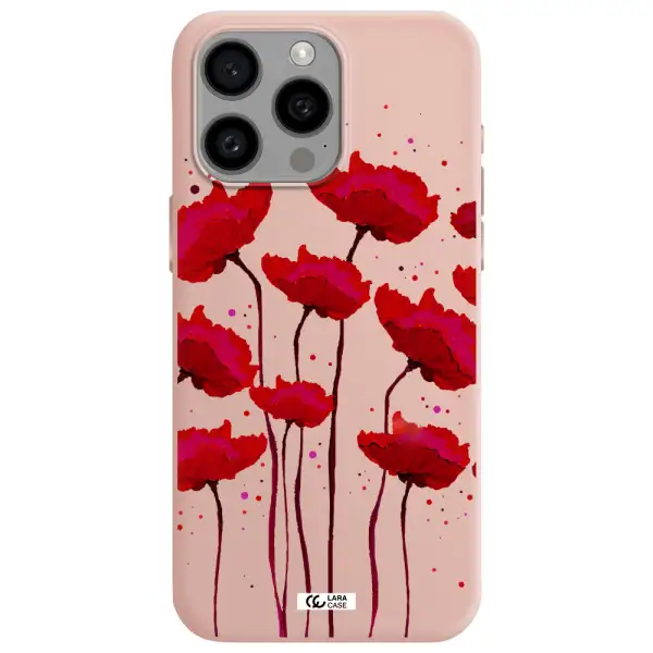 Red Fashion Flower Apple Iphone 15 Pro max Silicone pastel pink Case