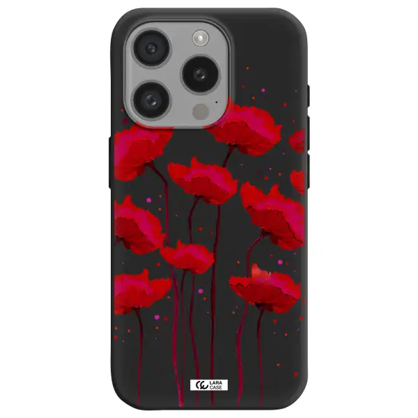Red Fashion Flower Apple Iphone 15 Pro Silicone Black Case