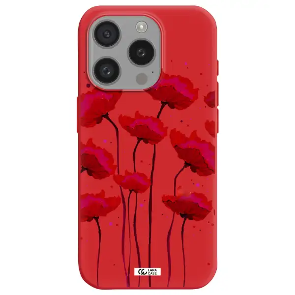 Red Fashion Flower Apple Iphone 15 Pro Silicone Imperial Red Case