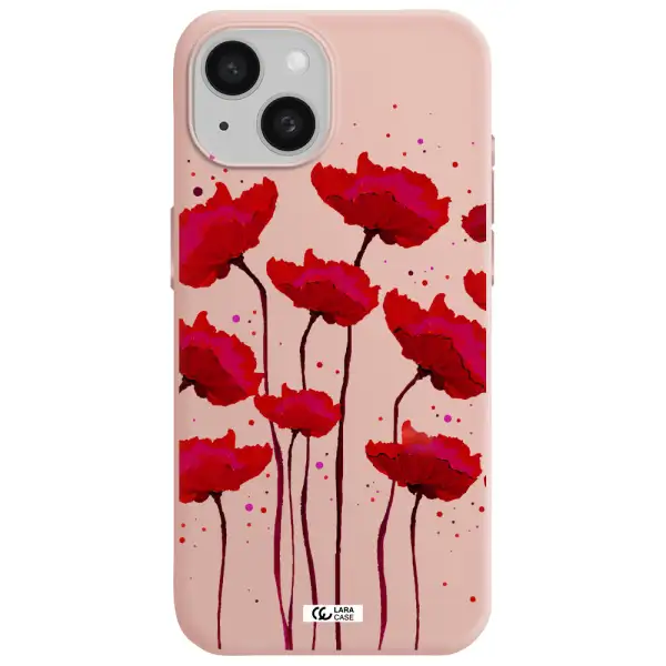 Red Fashion Flower Apple Iphone 15 Silicone Pastel Pink Case