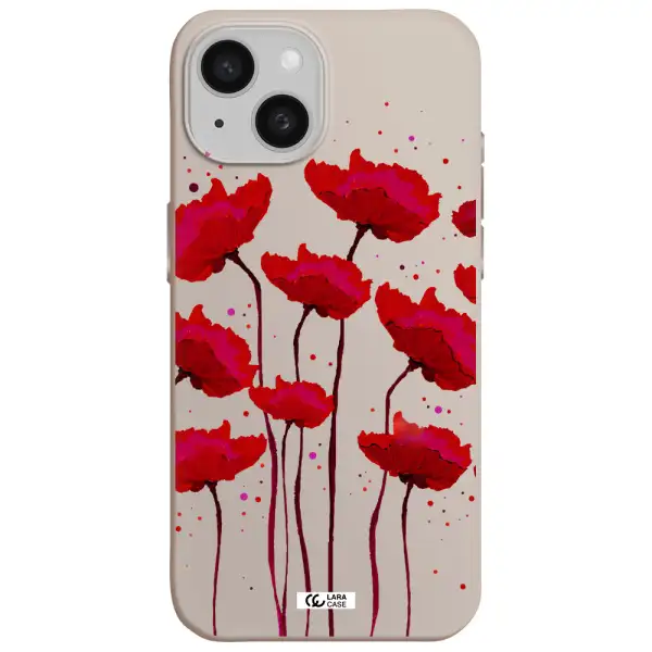Red Fashion Flower Apple iPhone 15 Silicone Stone Case