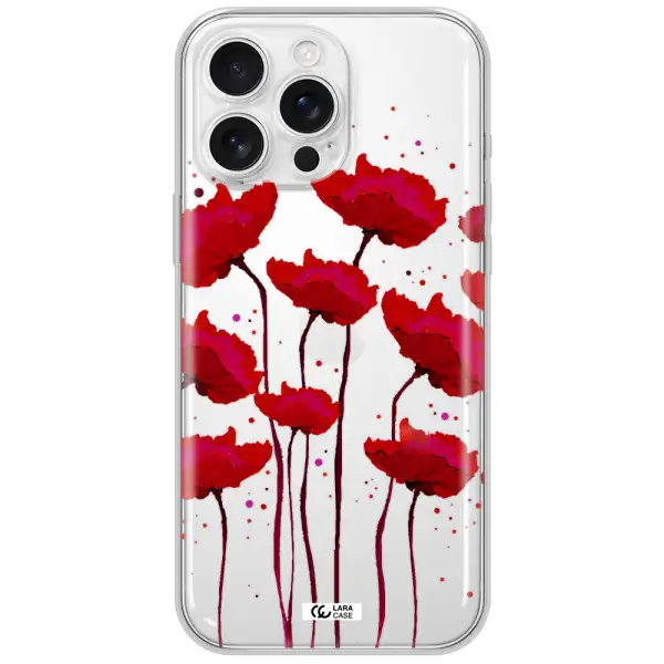 Red Fashion Flower Apple Iphone 16 Pro Max Clear Tpu Case