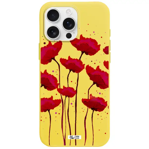 Red Fashion Flower Apple Iphone 16 Pro Max Silicone Canary Yellow Case