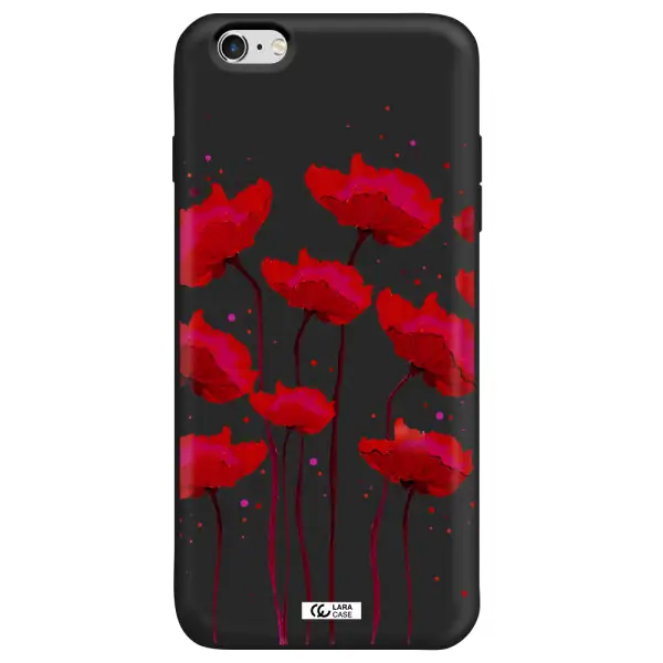 Red Fashion Flower Apple iPhone 6 s plus Silicone black Case