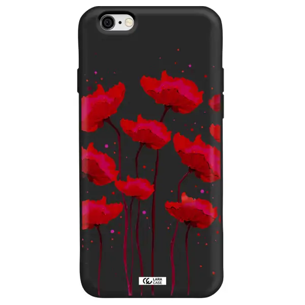 Red Fashion Flower Apple iPhone 6 Silicone black Case