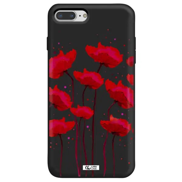 Red Fashion Flower Apple iPhone 8 plus Silicone black Case