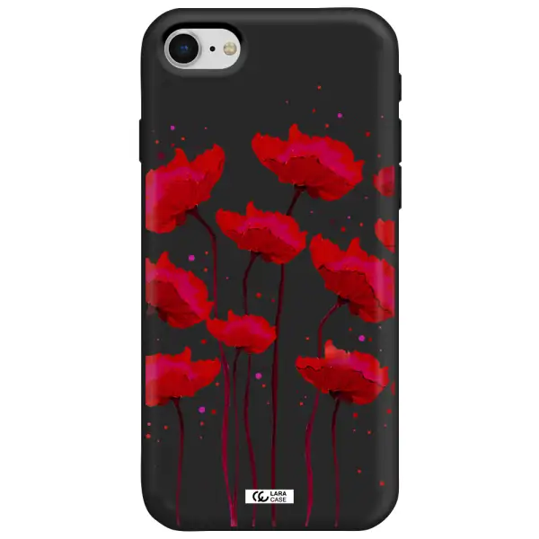 Red Fashion Flower Apple iPhone se 2020 Silicone black Case