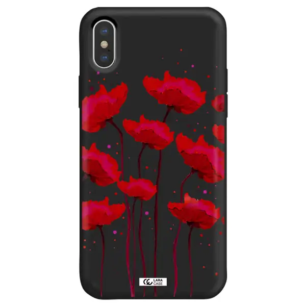 Red Fashion Flower Apple iPhone X Silicone black Case
