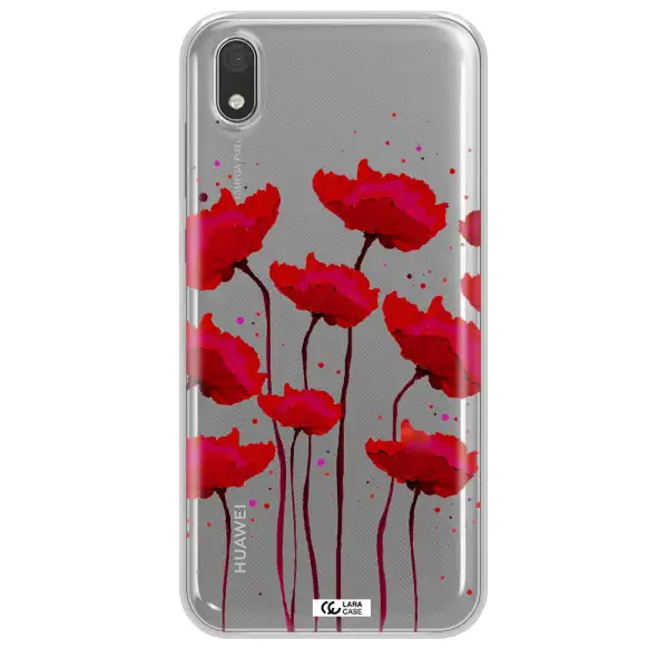 Red Fashion Flower Huawei Honor 8S Clear TPU Case