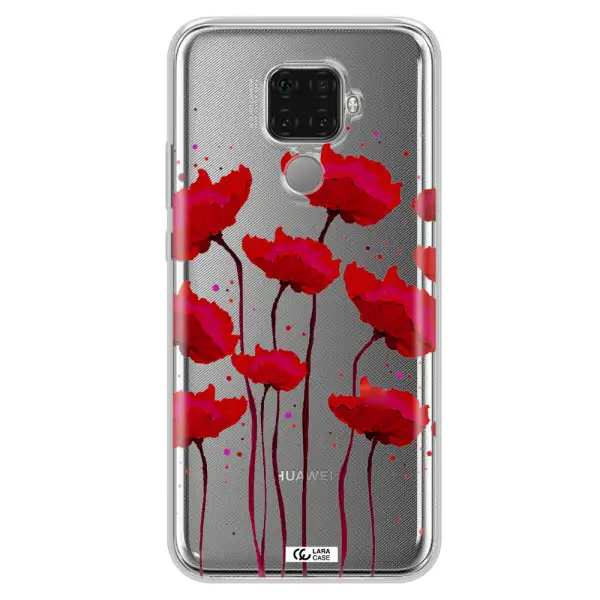 Red Fashion Flower Huawei Mate 30 Lite Clear TPU Case