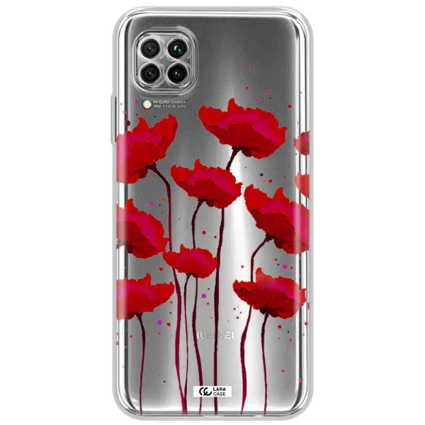 Red Fashion Flower Huawei Nova 7I Clear Tpu Case