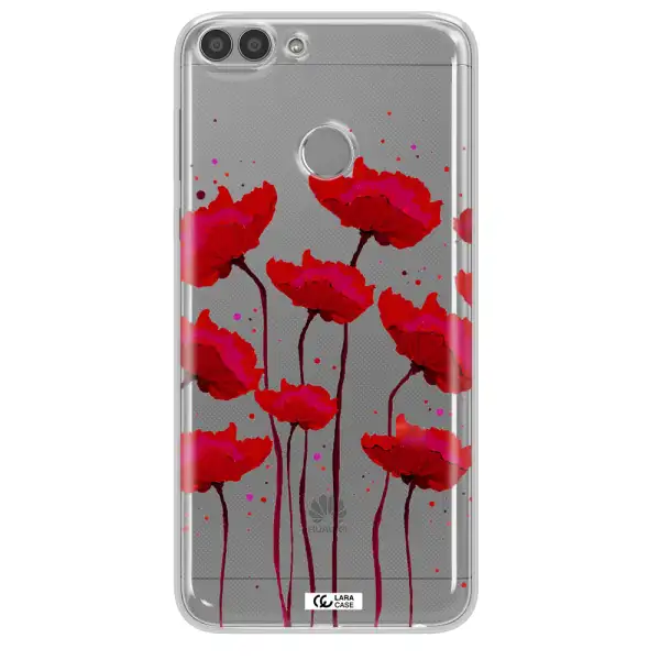 Red Fashion Flower Huawei P Smart 2017 Clear TPU Case