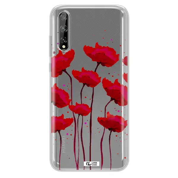 Red Fashion Flower Huawei P Smart S Clear TPU Case
