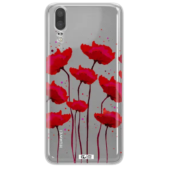 Red Fashion Flower Huawei P20 Clear TPU Case