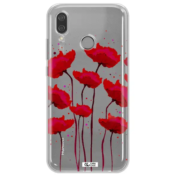 Red Fashion Flower Huawei P20 Lite Clear TPU Case