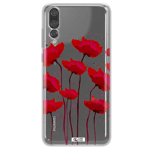 Red Fashion Flower Huawei P20 Pro Clear TPU Case