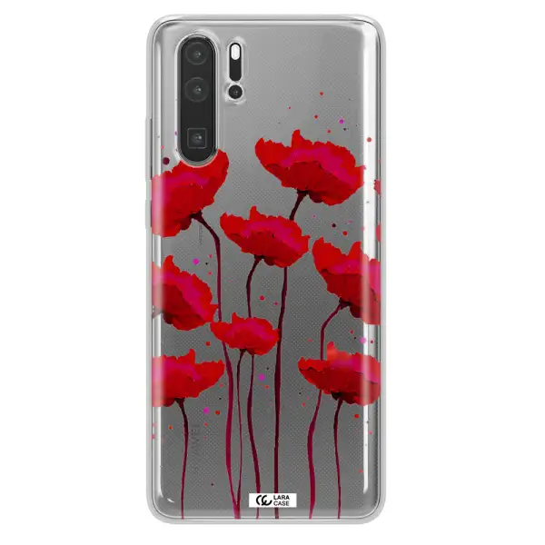 Red Fashion Flower Huawei P30 Pro Clear TPU Case