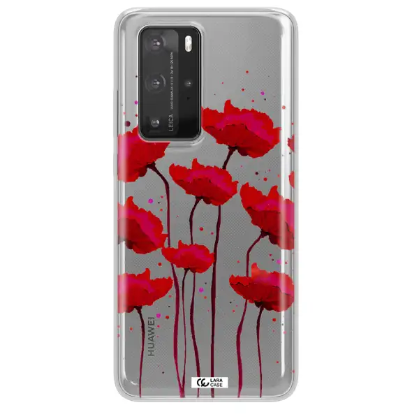 Red Fashion Flower Huawei P40 Pro Clear TPU Case