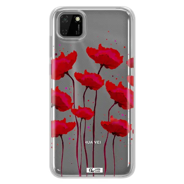 Red Fashion Flower Huawei Y5P Clear TPU Case