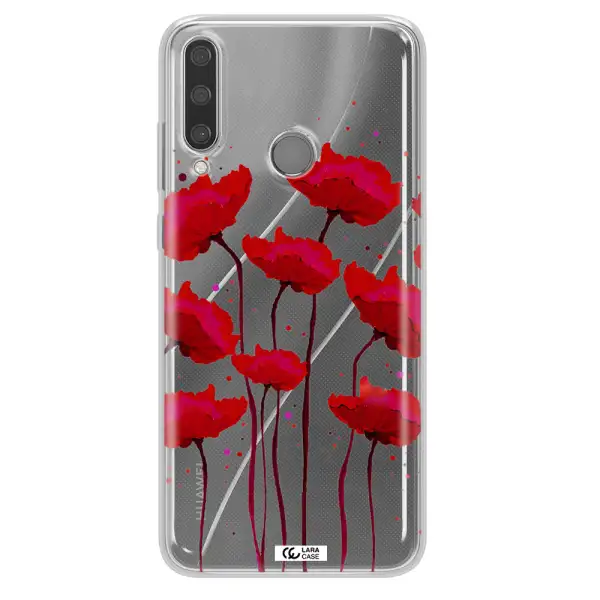 Red Fashion Flower Huawei Y6P Clear TPU Case