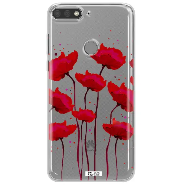 Red Fashion Flower Huawei Y7 Prime 2018 Clear TPU Case