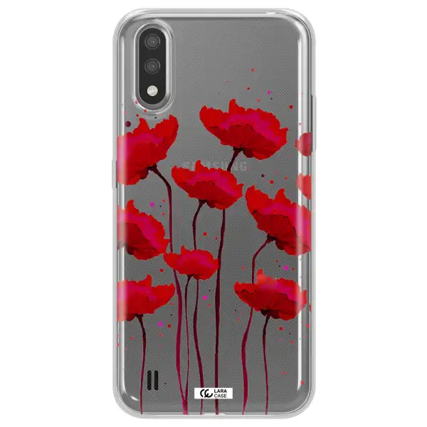 Red Fashion Flower Samsung A01 Clear TPU Case