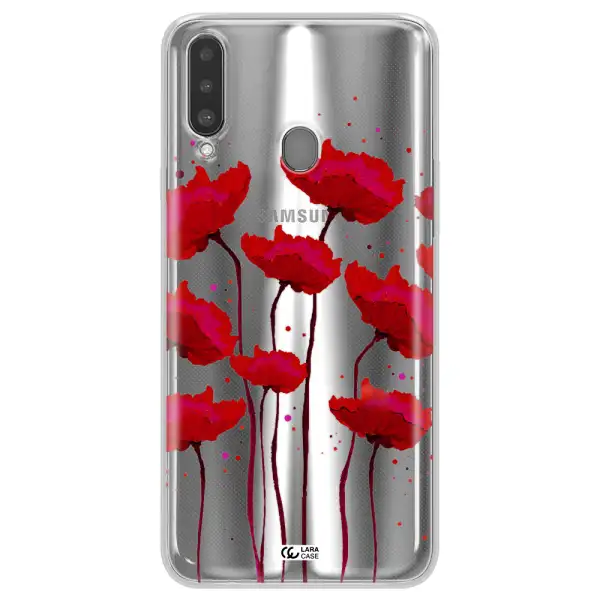Red Fashion Flower Samsung A20S Clear TPU Case