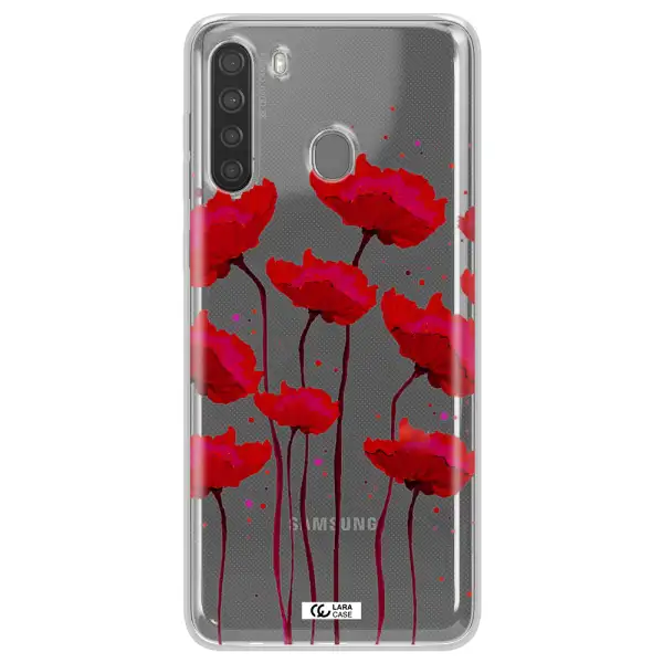 Red Fashion Flower Samsung A21 Clear TPU Case