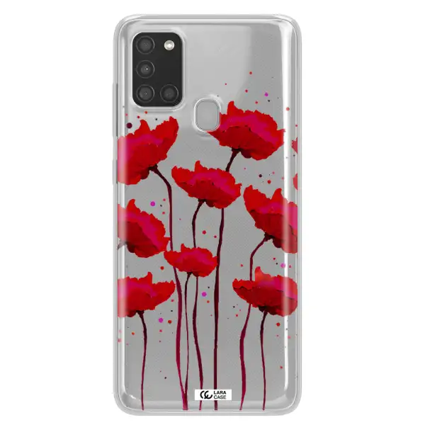 Red Fashion Flower Samsung A21S Clear TPU Case
