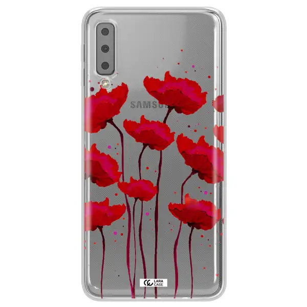 Red Fashion Flower Samsung A7 2018 Clear TPU Case