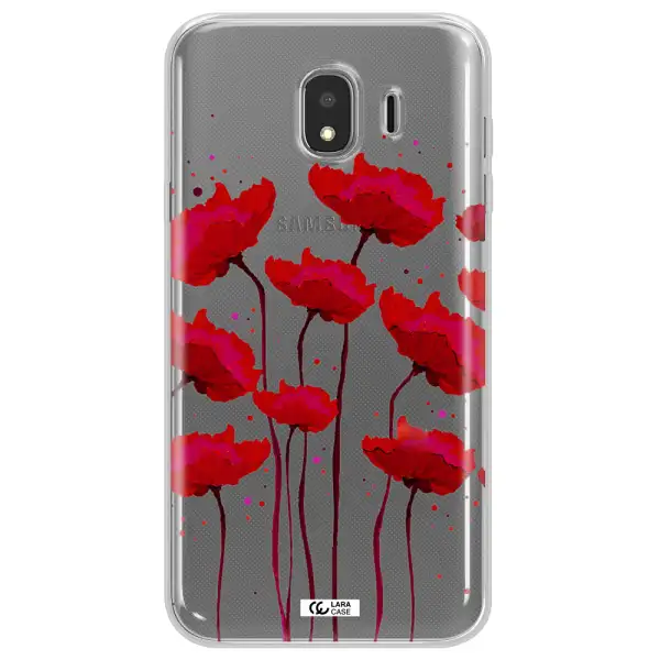 Red Fashion Flower Samsung J4 Clear TPU Case