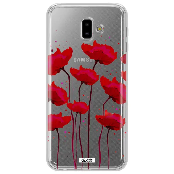 Red Fashion Flower Samsung J6 Plus Clear TPU Case