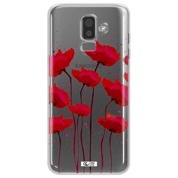 Red Fashion Flower Samsung J8 Clear TPU Case