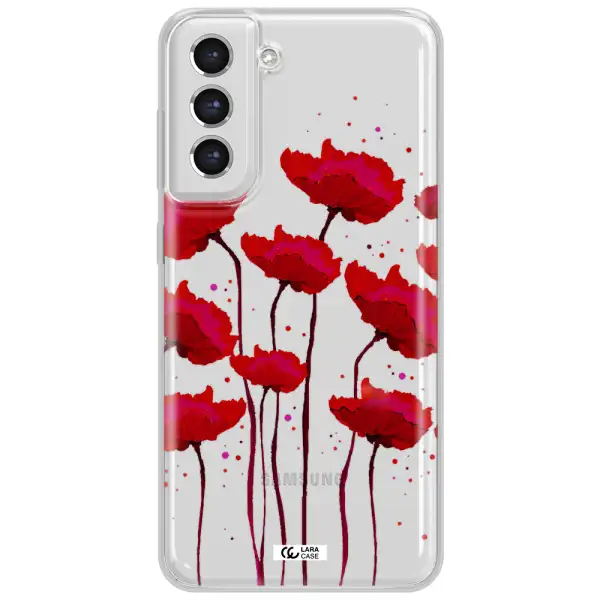 Red Fashion Flower Samsung S21 Fe Clear Tpu Case