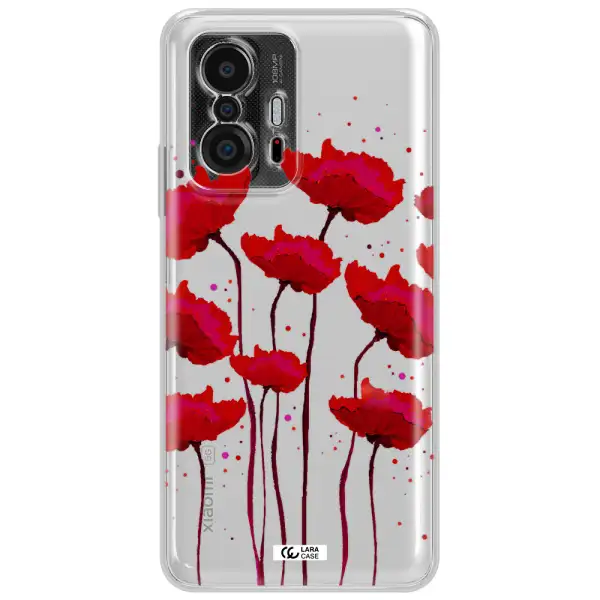 Red Fashion Flower Xiaomi 11T Clear Tpu Case