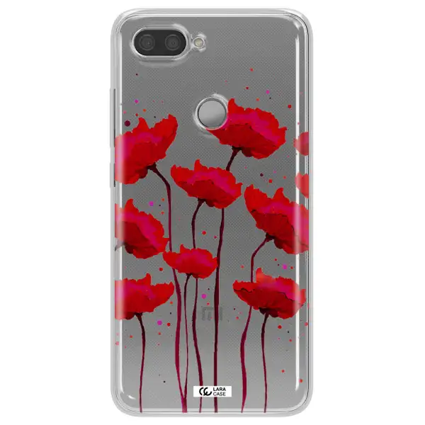 Red Fashion Flower Xiaomi Mi 8 Lite Clear TPU Case